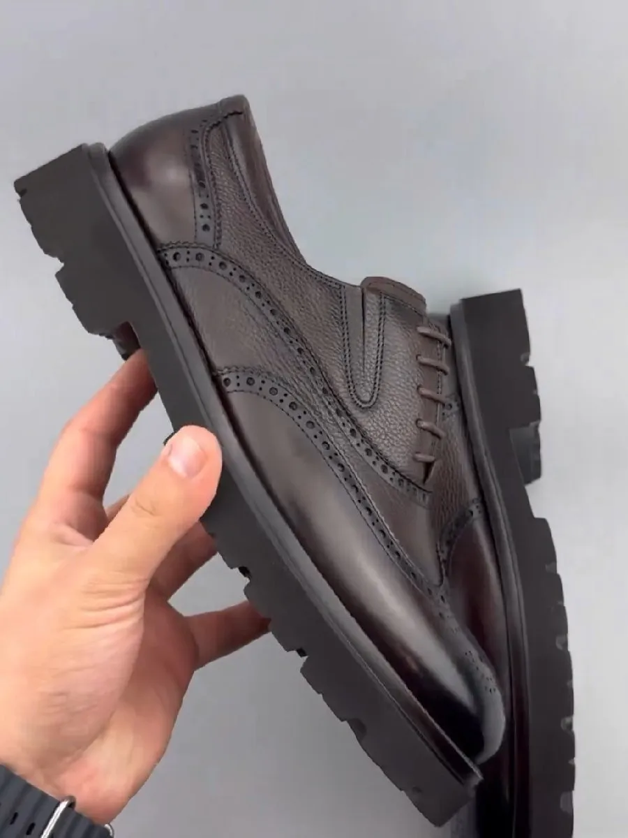 Men's Formal Shoes Brogue Carved Thick Sole Trendy Shoes