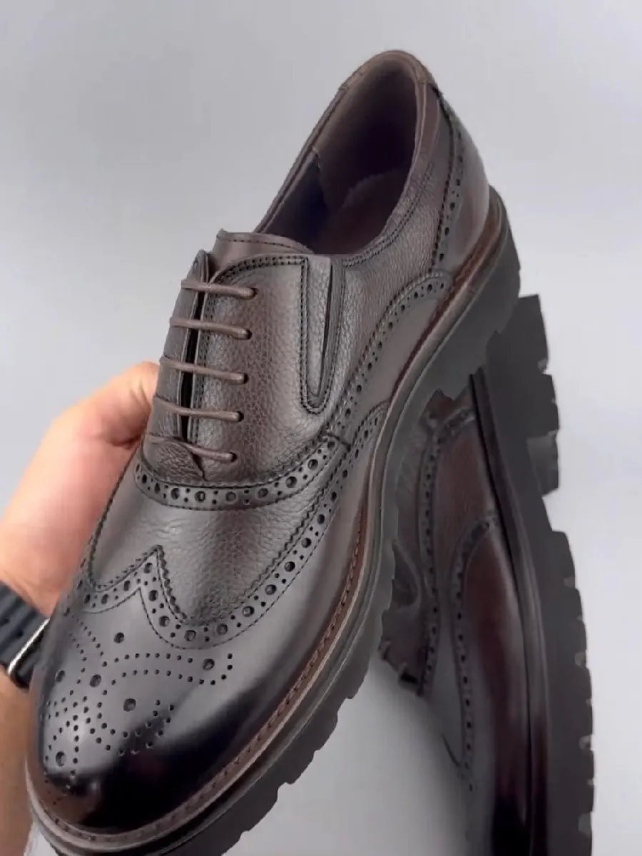 Men's Formal Shoes Brogue Carved Thick Sole Trendy Shoes