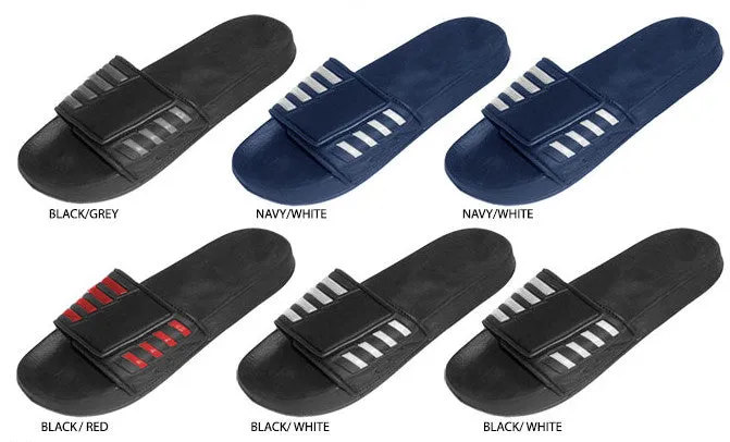 men's soccer slides with contrasting stripes & velcro strap Case of 36