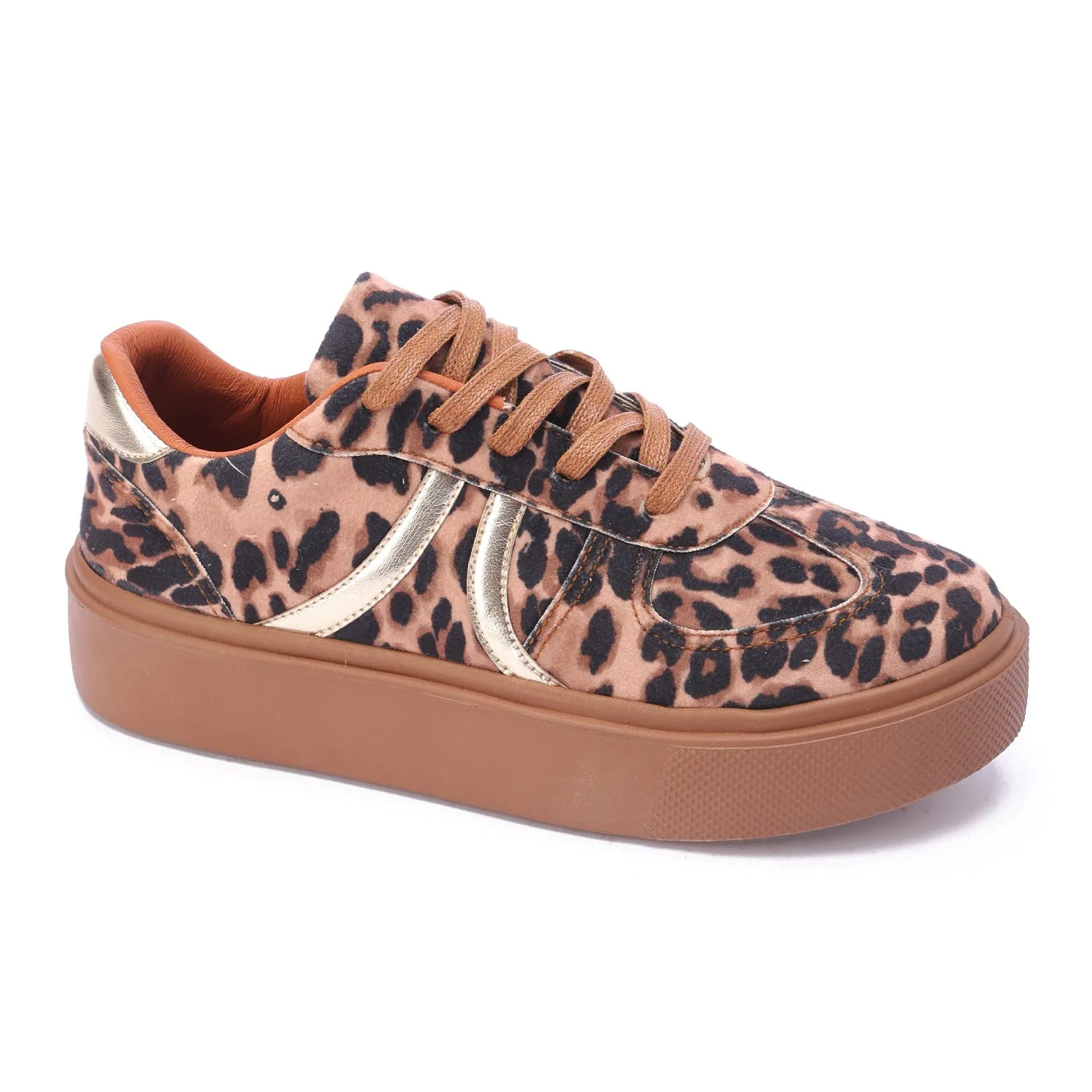 Metallic Stripe Textile Sneaker-Camel