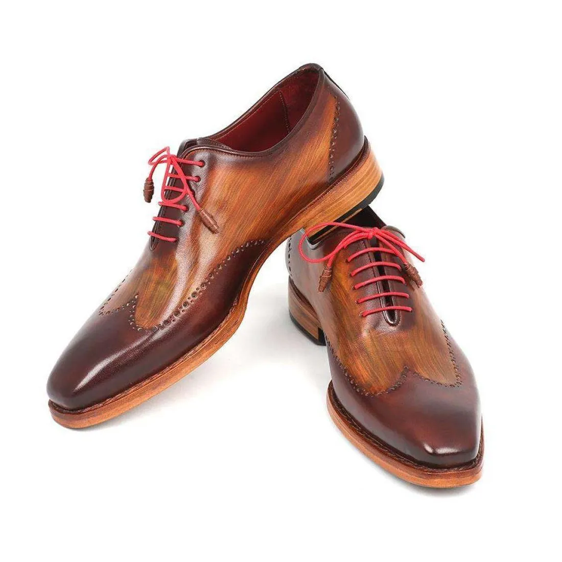 Paul Parkman Handmade Designer Shoes Men's Handmade Designer Shoes Wingtip Oxfords Goodyear Welted Brown Camel Oxfords (PM5249)