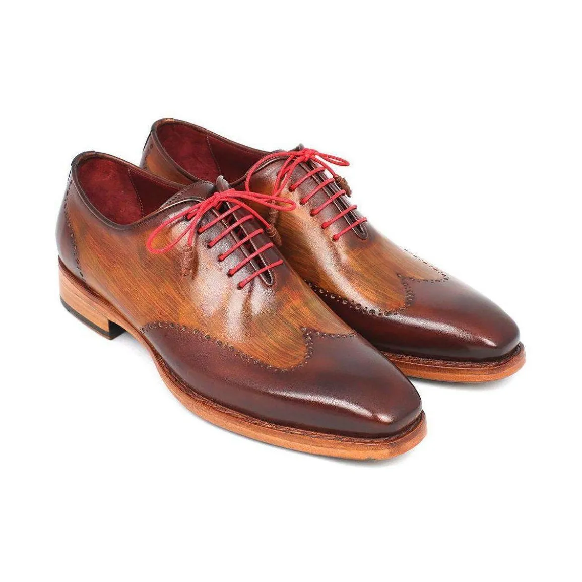 Paul Parkman Handmade Designer Shoes Men's Handmade Designer Shoes Wingtip Oxfords Goodyear Welted Brown Camel Oxfords (PM5249)