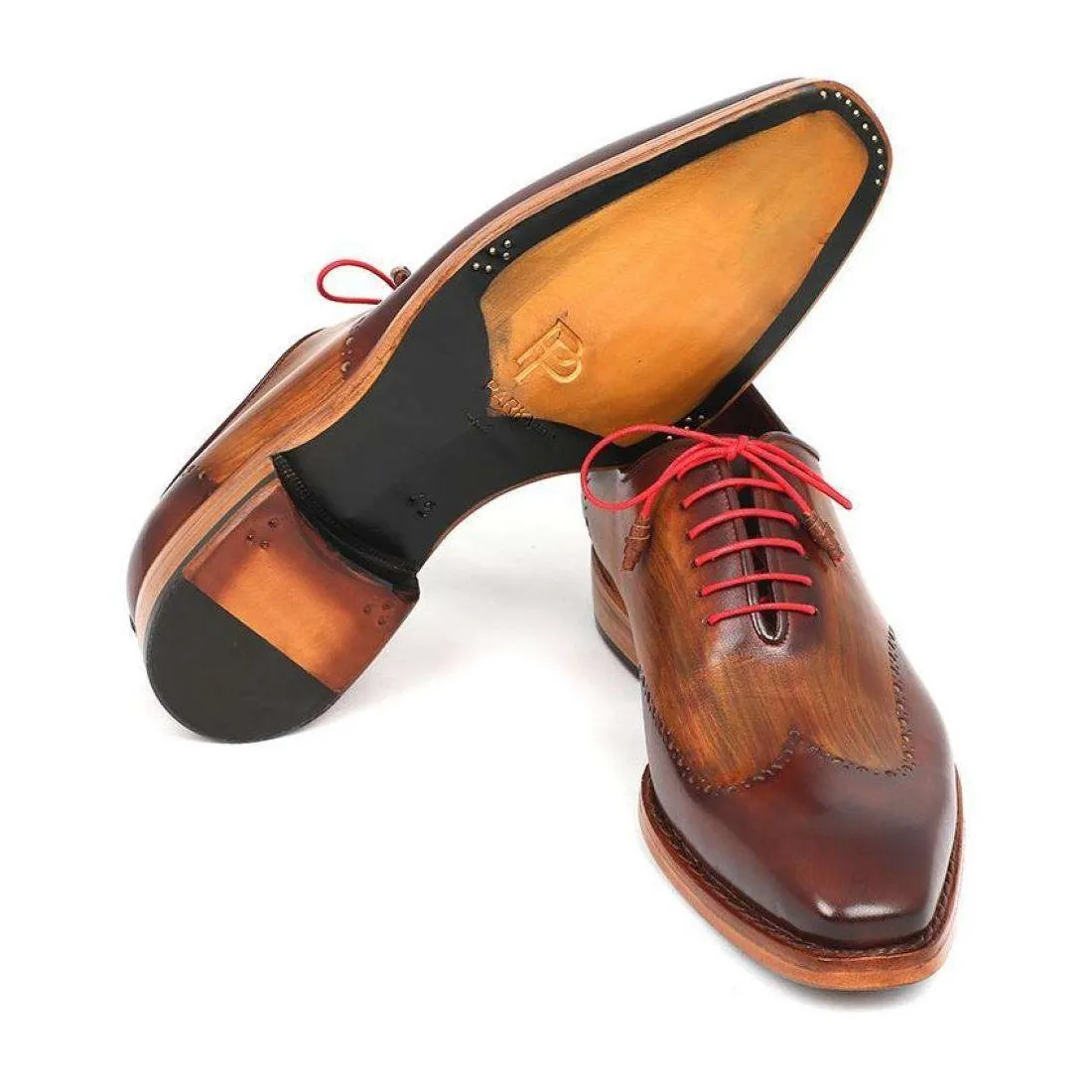 Paul Parkman Handmade Designer Shoes Men's Handmade Designer Shoes Wingtip Oxfords Goodyear Welted Brown Camel Oxfords (PM5249)