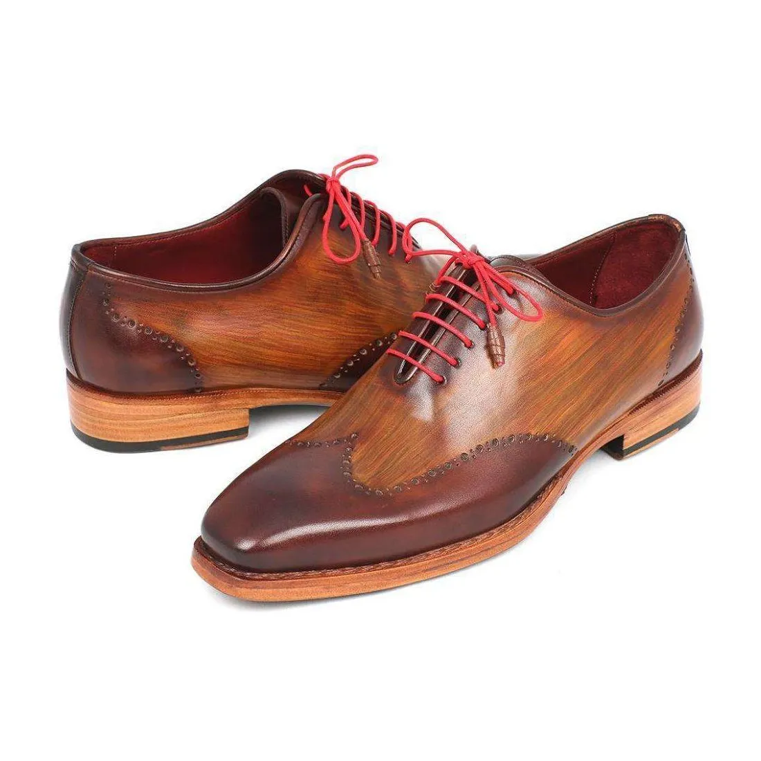 Paul Parkman Handmade Designer Shoes Men's Handmade Designer Shoes Wingtip Oxfords Goodyear Welted Brown Camel Oxfords (PM5249)