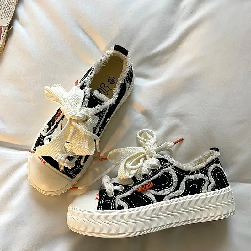 Sohiwoo Canvas Shoes Women's Sneakers Platform Spring Autumn Lace Up Flats Shoes Female Vulcanized Shoes Sneakers Woman Sports Casual