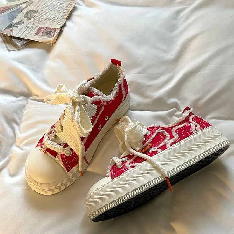 Sohiwoo Canvas Shoes Women's Sneakers Platform Spring Autumn Lace Up Flats Shoes Female Vulcanized Shoes Sneakers Woman Sports Casual