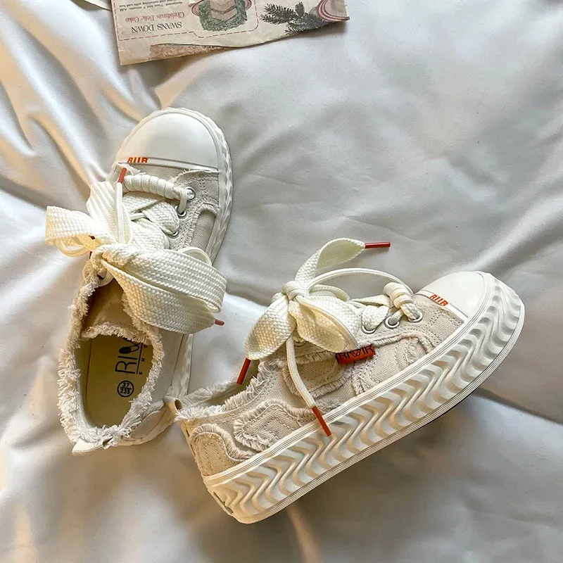 Sohiwoo Canvas Shoes Women's Sneakers Platform Spring Autumn Lace Up Flats Shoes Female Vulcanized Shoes Sneakers Woman Sports Casual