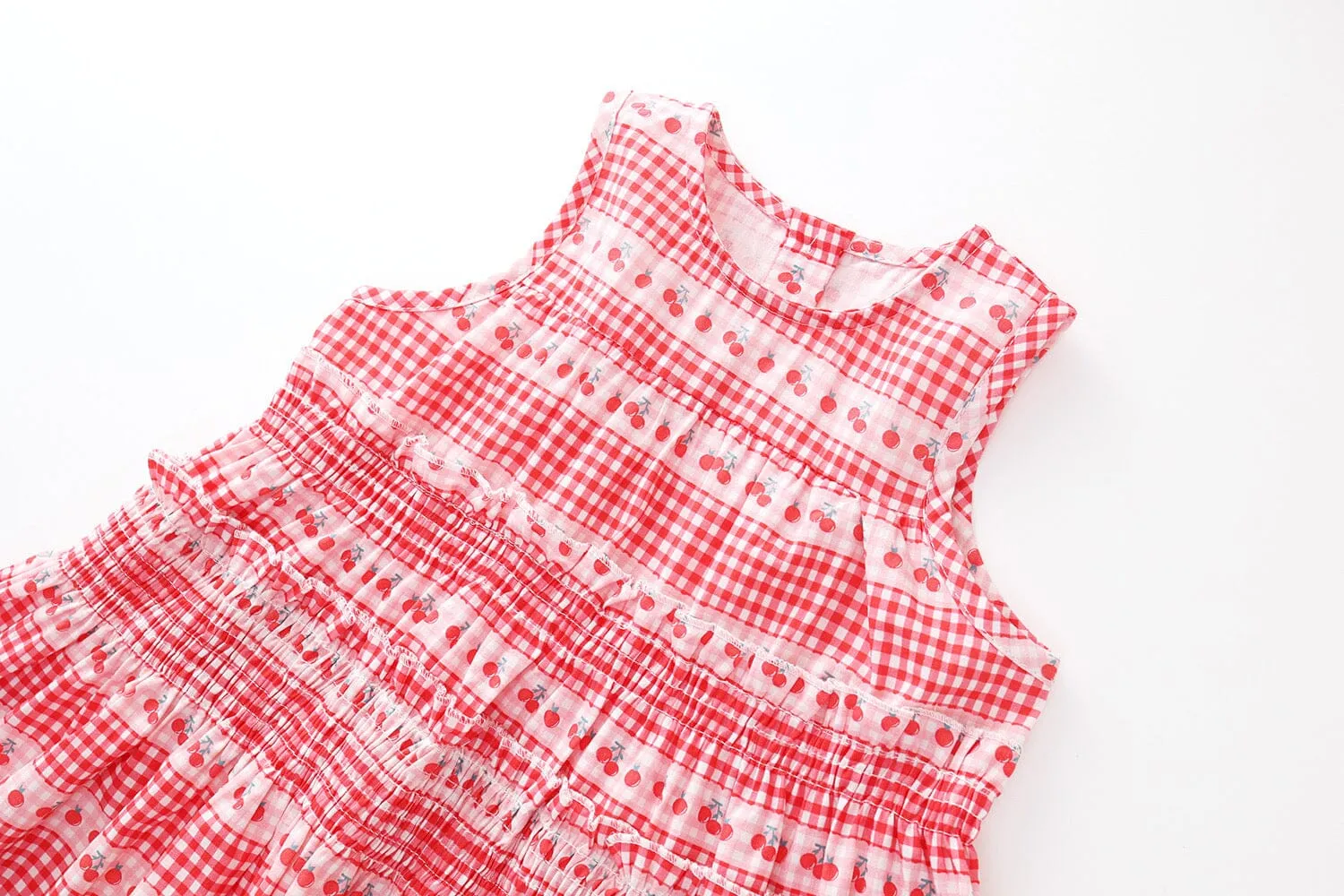 Strawberry & Cherry Pleated Sleeveless Dress