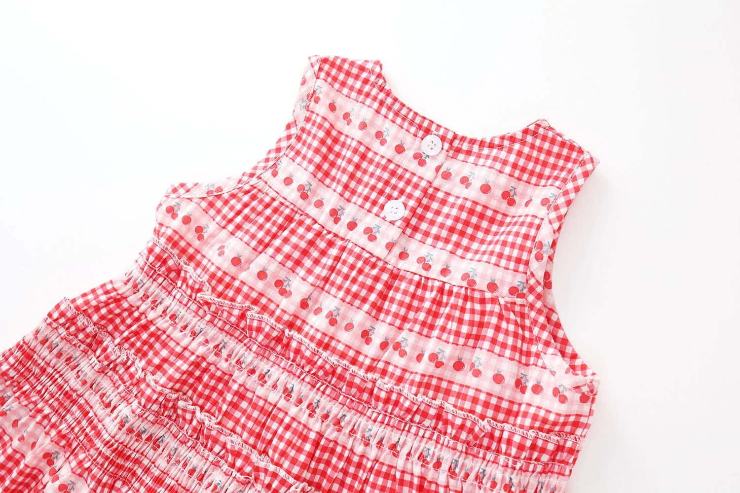 Strawberry & Cherry Pleated Sleeveless Dress