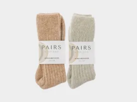 Ultra Soft Alpaca Ribbed Bed Socks Gift Box - Fawn and Grey