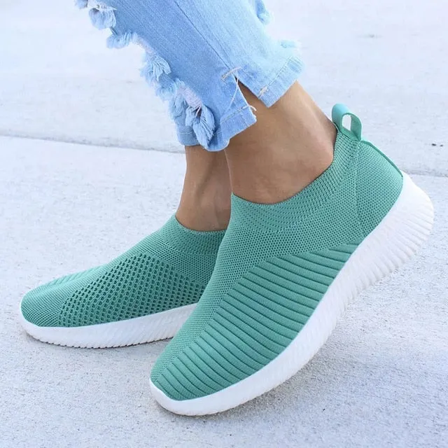 Women Knitting Sock Sneaker Slip On Walking Flat Shoes Loafers