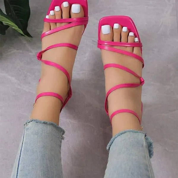 Women's Square Toe Thin Strap Buckle Chunky Heel Sandals 06480096C