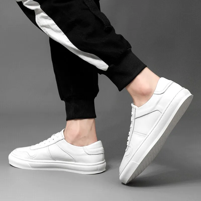 xiangtuibao Men's Genuine Leather Casual Shoes Classic Fashion Male Lace up Flat White Black Fashion Sneakers New Men Loafers
