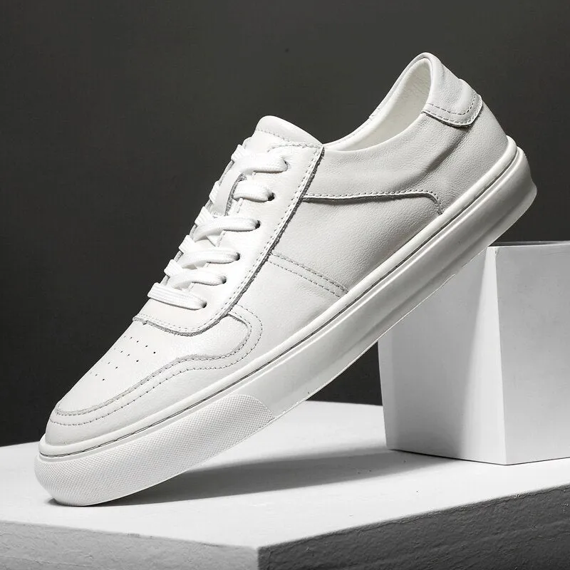 xiangtuibao Men's Genuine Leather Casual Shoes Classic Fashion Male Lace up Flat White Black Fashion Sneakers New Men Loafers