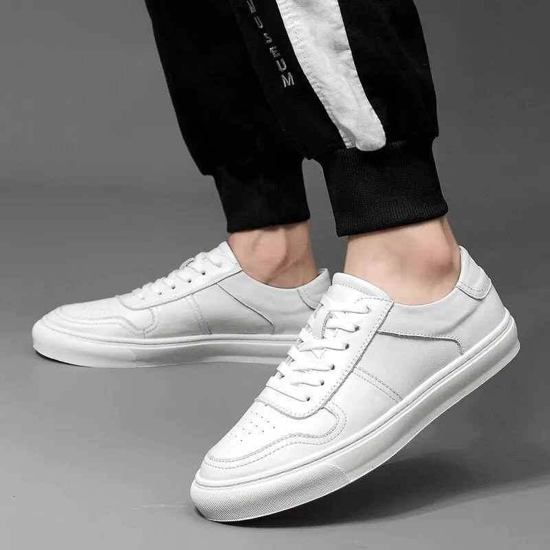 xiangtuibao Men's Genuine Leather Casual Shoes Classic Fashion Male Lace up Flat White Black Fashion Sneakers New Men Loafers