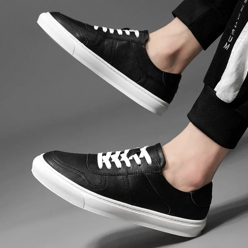 xiangtuibao Men's Genuine Leather Casual Shoes Classic Fashion Male Lace up Flat White Black Fashion Sneakers New Men Loafers
