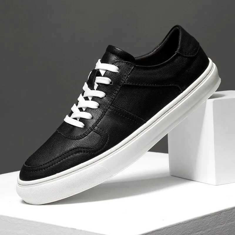 xiangtuibao Men's Genuine Leather Casual Shoes Classic Fashion Male Lace up Flat White Black Fashion Sneakers New Men Loafers