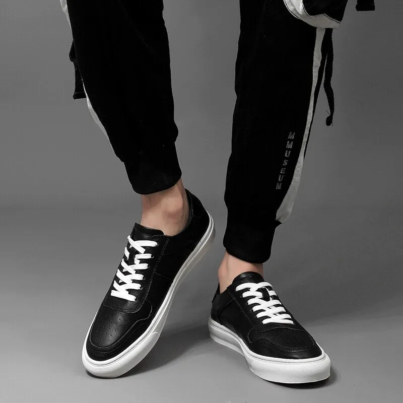 xiangtuibao Men's Genuine Leather Casual Shoes Classic Fashion Male Lace up Flat White Black Fashion Sneakers New Men Loafers