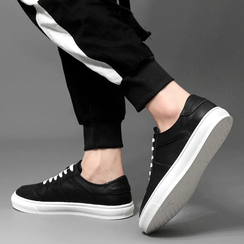 xiangtuibao Men's Genuine Leather Casual Shoes Classic Fashion Male Lace up Flat White Black Fashion Sneakers New Men Loafers