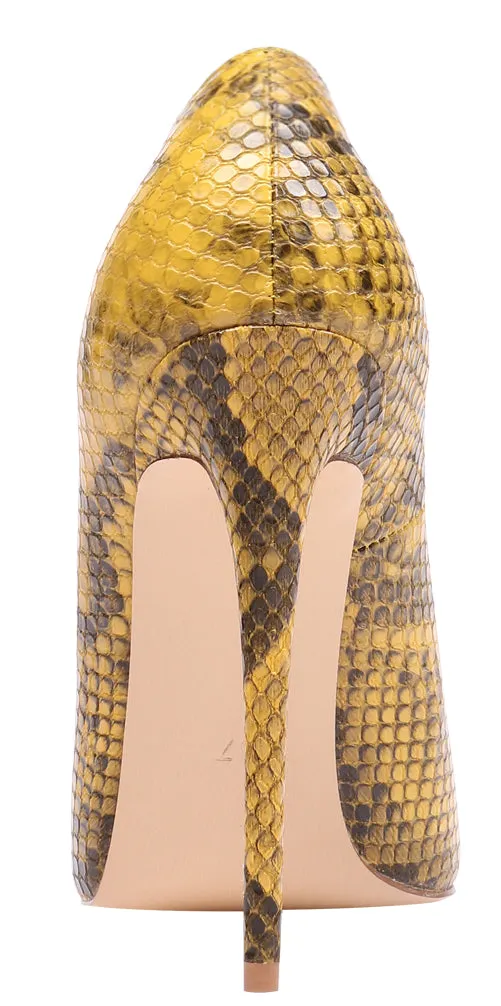 Yellow Snakeskin 12cm Stilettos Dress Party High Heel Pumps